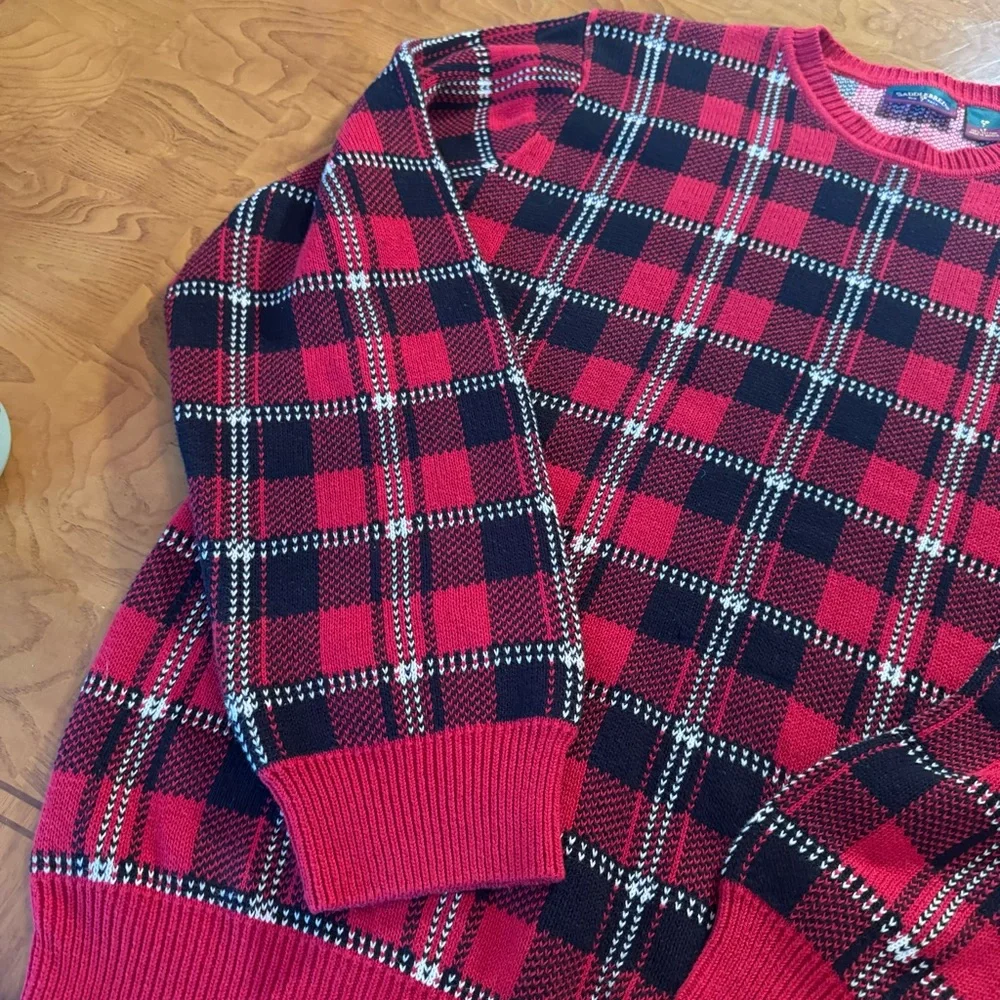 Saddlebred men’s sweater Large Tall‎ Red Plaid  Tall Long Sleeve